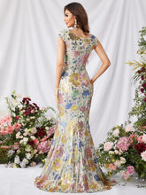 Floral Sequin Pattern Split Thigh Dress